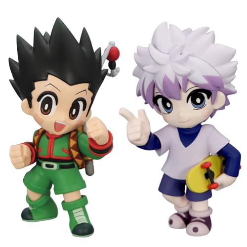 DEXSHUN 2PCS Killua Zaoldyeck Anime Figur GON·Freecss Anime Mini Modell Killua Zaoldyeck Sitzende Pose PVC Statue Manga Sammlung Decoration Geschenk 11cm, Vollfarbe von DEXSHUN