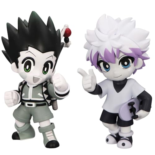 DEXSHUN 2PCS Killua Zaoldyeck Anime Figur GON·Freecss Figur Anime Mini Modell Killua Zaoldyeck Sitzende Pose PVC Statue Manga Sammlung Decoration Geschenk 11cm, Graue von DEXSHUN