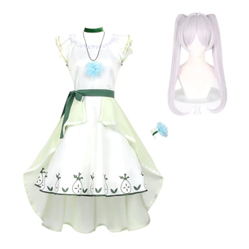 DEXSHUN Frieren Coslpay Kostüm Hellgrünes Kleid Set mit Halskette Elfenohren Requisiten Anime Damen Uniformen für Halloween Karneval Party DEXSHUN Frieren Coslpay Kostüm Hellgrünes Kleid Set mit Halskette Elfenohren Requisiten Anime Damen Uniformen für Halloween Karneval Party von DEXSHUN