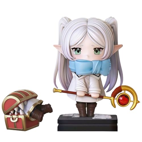 Frieren Figur Anime Charakter Frieren Statue mit Schatzkiste Monster Zubehör Actionfigur 18cm PVC Modell Ornamente Desktop Collection Geschenke für Fans von DEXSHUN
