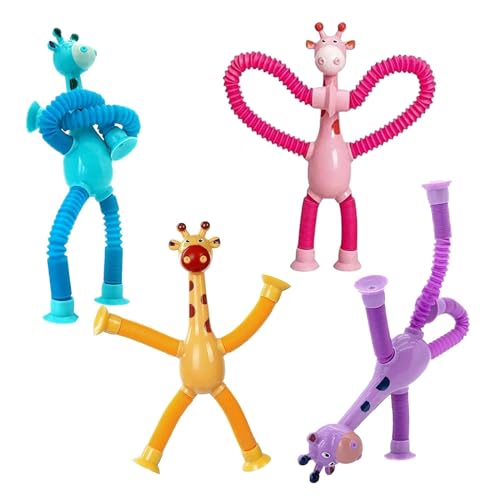 DEXYZZY Teleskopische Saugnapf Giraffe Spielzeug, Giraffen Teleskop Pop Tubes Spielug, Sensorisches Giraffen Spielzeug, 4 Stück Stretch und dekomprimieren neuartige Lernspielzeug von DEXYZZY