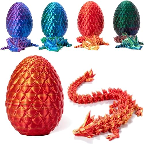 3D Printed Dragon in Egg, Full Articulated Dragon Crystal Dragon with Dragon Egg, Fun 3D Printing Toy, Home Office Decor Executive Desk Toys, Adults Fidget Toys for Autism/ADHS (Rot) von DEYROS