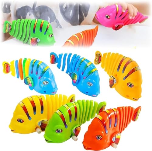 6 Stück Uhrwerk schwingendes Cartoon-Fischspielzeug, Fisch-Badewannenspielzeug, zufällige Farbe von DEYROS