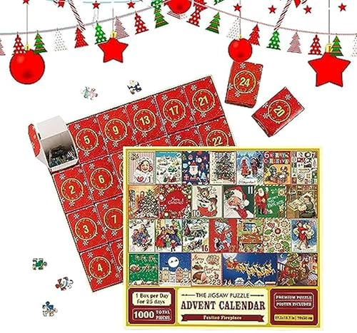DEYROS 2023 Weihnachts-Adventskalender, Puzzle-Dekorationen, 24-Tage-Countdown, 1000 Teile, Puzzle für Erwachsene, Kinder, Familienspiel, tolle Geschenkidee von DEYROS