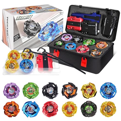 X Battling Blade Set, 12 Kreisel, 3 Launcher und 1 Griff mit Aufbewahrungsbox, Kinderspielzeug, Geburtstagsgeschenk, ideal für 6+ Jahre alte Jungen von DEZAWRTY