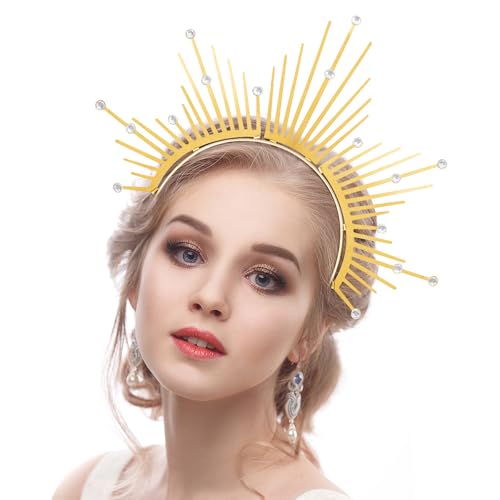 Göttin Heiligenschein Sonne Krone Stirnband für Frauen Sunburst Kostüm Dekor Zubehör für Halloween Karneval Cosplay (Golden) von DEZEXHOM