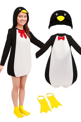 Pinguin Kostüm Tier Lustig Niedlich Outfit Verkleidung für Halloween Cosplay Karneval & Party Events, Schwarz und Rot, S von DEZEXHOM