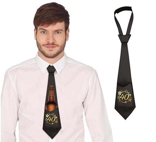Schwarze Bier-Krawatte – lustiges Gadget für Geburtstag Herren – Partyzubehör mit goldener Zahl – Scherz zum Geburtstag (Krawatte 40 Jahre) von DFPRIME
