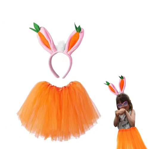 Osterhasen Kostüm Set, Hasenohren Haarreifen, Karottenkopf Schnalle Kleid Mädchen für Karneval Mottoparty Halloween Ostern Cosplay von DFXIU