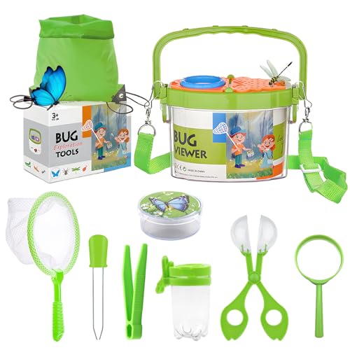 DGMI Forscherset für Kinder 11 Stück Forscherset Outdoor Spielzeug Set mit Insektenfangnetz Becherlupe Mikroskop Pinzette Kordelzugbeutel Camping Kinder Outdoor Spielzeug Geschenk für Jungen Mädchen DGMI Forscherset für Kinder 11 Stück Forscherset Outdoor Spielzeug Set mit Insektenfangnetz Becherlupe Mikroskop Pinzette Kordelzugbeutel Camping Kinder Outdoor Spielzeug Geschenk für Jungen Mädchen von DGMI