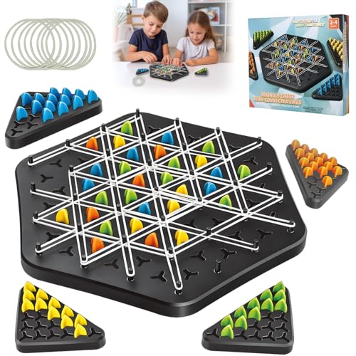 DGMI Triggle Spiel Ketten Dreieck Schachspiel Triggle Spiel Gummibänder Chain Triangle Chess Game Dreiecksschach Brettspiel für Erwachsene und Kinder Kettendreieck Schachspiel für 2-4 Personen von DGMI