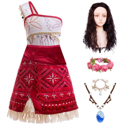 DGMYFY Prinzessin Ozeanien Kleid mit Perücke,Fluoreszierende Halskette,Muschelarmband,Kronengirlande Prinzessin Kleidung Mädchen Geburtstag Karneval Halloween Cosplay Kostüm Kinder von DGMYFY