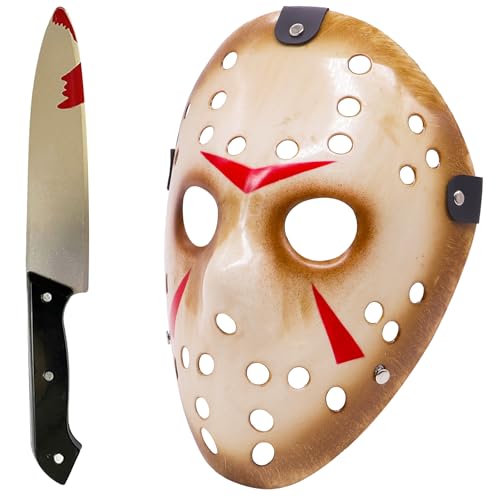 DGTSYAL 2 Stück Terror Maske Messer Set Halloween Masken, Blutige Waffe Messer, Killer, Cosplay, Halloween, Karneval, Themenpartys und Theateraufführungen, für Erwachsene von DGTSYAL