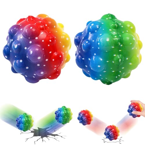 2 Stück Stress Ball, Stressball Kinder Quetschball für Kinder Erwachsene Popit Anti Stress Bälle Stressabbau Ball Push -Pop -Spielzeug Regenbogen -Quetschball Squeeze Spielzeug von DGUSO