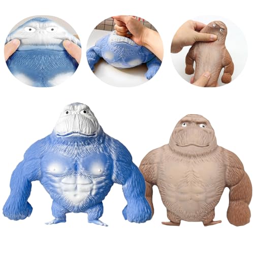 DGUSO Gorilla-Spielzeuge Blaues Squishy Monkey, Brauner Anti Stress AFFE, Stretchy Gorilla Ist Flexibel für Entspannung, Anti-Angst-Stimulations-Gorilla-Spielzeug von DGUSO