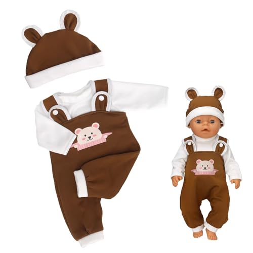DGUSO Kleidung Outfits für Baby Puppen, Baby Born Kleidung , Puppenkleidung, Puppenzubehör mit Hut Langarm Hose, Braun Süße Puppenkleidung mit Hut 35-43 cm, (Puppen Nicht enthalten) von DGUSO