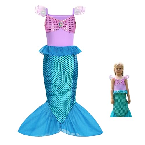 DGUSO Meerjungfrau Kostüm Mädchen Kostüm Meerjungfrau Kinder Meerjungfrauen Kostüm Mädchen Prinzessin Kleid Kinder mit Meerjungfrau Zubehör für Weihnachten Verkleidung Karneval Halloween (110cm) von DGUSO
