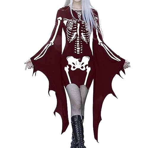 DGZTWLL Halloween-Kostüm für Erwachsene, mittelalterliches Renaissance-Kleid, Damenkostüm, Steampunk-Korsettkleid, irisches Unterkleid, Cosplay, Party, Gothic-Hexenkleid, A2-Weinrot, L von DGZTWLL