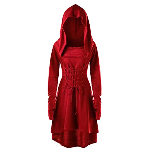 DGZTWLL Halloween Mittelalter Kostüme für Frauen Cosplay Kleid Kapuze Vintage Pullover Sweater Lange Hoodie Gothic Übergröße Mantel, Rot #3, 4XL von DGZTWLL