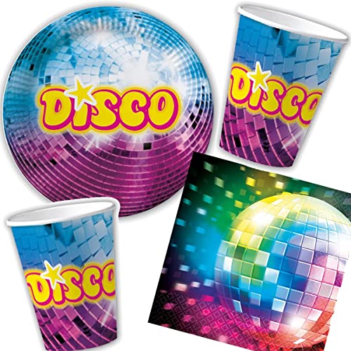 DH-Konzept/Carpeta 33-teiliges Party-Set * Disco * für Kindergeburtstag mit Teller + Becher + Servietten + Deko // Partygeschirr Kinder Geburtstag Party Mottoparty Motto von Carpeta