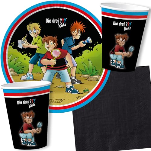 DH-Konzept/Carpeta 37-TLG. Party-Set * DREI Fragezeichen * mit Teller, Becher, Servietten und Deko für Kindergeburtstag und Mottoparty | Kinder lieben Diese Detektive zum Geburtstag und Motto-Party von Carpeta