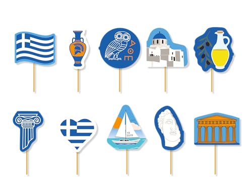 20 Muffin-Picker * GRIECHENLAND * als Deko für Länderparty und Mottoparty | Greece Athen Greek Muffindekoration Cake-Topper Weiß Blau Party Set von DH-Konzept