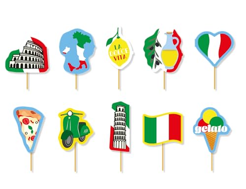 20 Muffin-Picker * ITALIEN * als Deko für Länderparty und Mottoparty | Italy Rom italienisch Muffindekoration Cake-Topper Rot Weiß Grün Party Set von DH-Konzept
