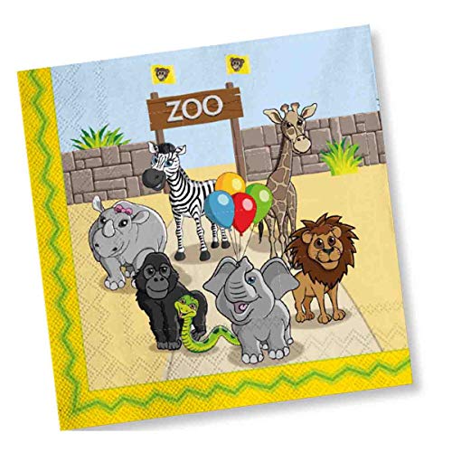 DH-Konzept: 20 Servietten * Zoo & ZOOTIERE * für Kindergeburtstag und Mottoparty | Kinder Napkins Papierservietten Tiere Party Set von DH-Konzept
