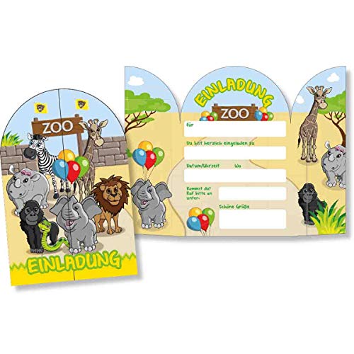 DH-Konzept: 8 Einladungskarten * Zoo & ZOOTIERE * für Kindergeburtstag und Mottoparty | Kinder Einladungen Invites Tiere Party Set von DH-Konzept
