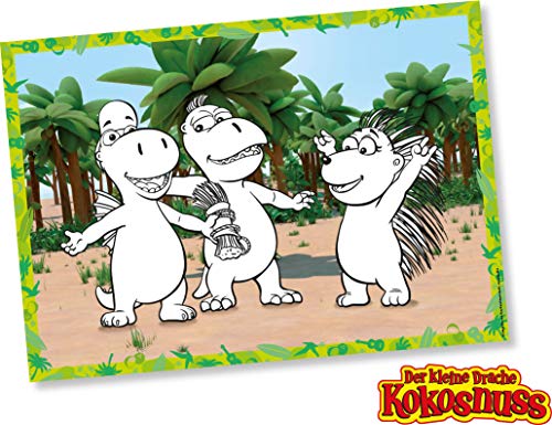 DH-Konzept: 8 Platzsets * DER KLEINE Drache Kokosnuss * zum Ausmalen für Kinderparty und Kindergeburtstag | Kinder Tischdecke Party Set von DH-Konzept