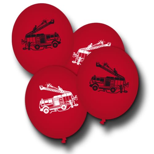 Luftballons rot mit Feuerwehr Motiven - 16 Stück Motivluftballons für den Kindergeburtstag Feuerwehr oder eine passende Mottoparty von DH-Konzept