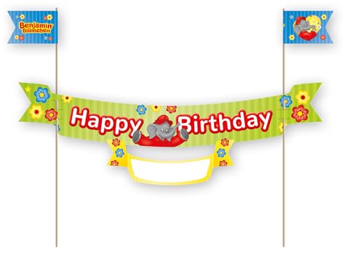 Tortenbanner * BENJAMIN BLÜMCHEN * als Deko als Kuchen und Torten | 23x20cm, mit Krone und Namensschild | für Kindergeburtstag Kinderparty Kinder Geburtstag Party Elefant Trörööö von DH-Konzept