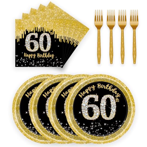 50 Stück 50. Geburtstag Partygeschirr Set, 50. Geburtstag Partyteller und Servietten Schwarz Gold Pappteller Party Geburtstaggeschirr für Mann Frau Birthday Deko (50th) von DHAIQC