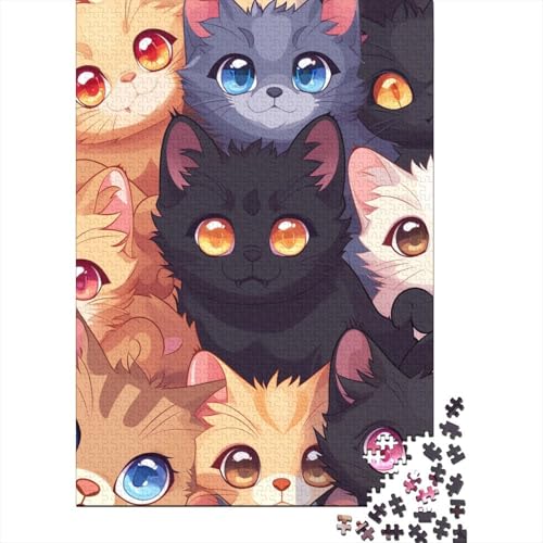 Cartoon Katze Puzzles 1000 Teile Schwer Puzzle Spielzeug Lernspiel Impossible Herausforderungsspielzeug Für Erwachsene Kinder 1000pcs (75x50cm) von DHBANEIOK