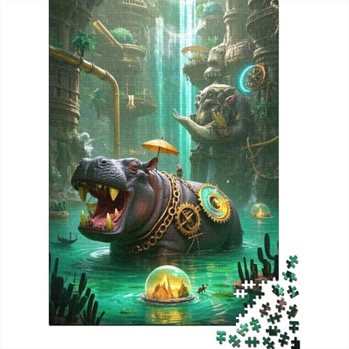 Flusspferdpotamus Puzzles 1000 Teile Schwer Puzzle Spielzeug Pädagogisches Spiel Impossible Herausforderungsspielzeug Für Erwachsene Kinder 1000pcs (75x50cm) von DHBANEIOK