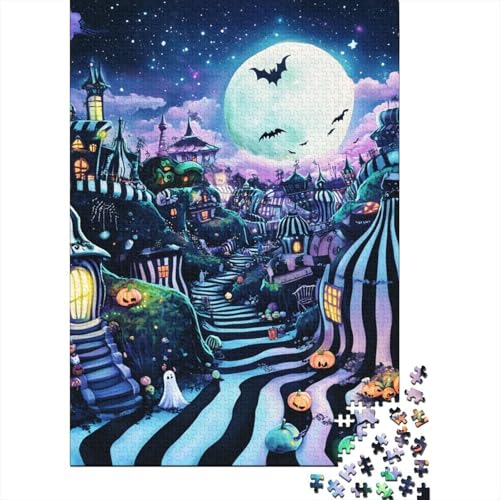 Halloween Village Puzzle 1000 Teile,für Erwachsene, Impossible Puzzle,farbenfrohes Legespiel,Geschicklichkeitsspiel Für Die Ganze Familie,Erwachsenenpuzzle Puzzel 1000pcs (75x50cm) von DHBANEIOK