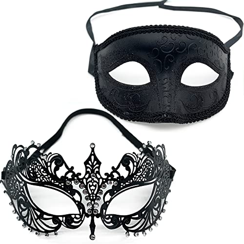 DHER Augenmaske Maskerade Maske Spitze Augenmaske Maskerade 2-teiliges Party-Metall-Diamant-Eisen-Masken-Set, Maskerade-Maskerade-Masken, Paar-Maskerade-Masken Augenklappen, Halloween Masken von DHER