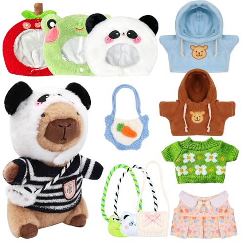Capibara Plüsch 13 Stück Set, Capibara Plüsch 25 cm, niedliche Capibara Plüschtiere, Stofftier für Kinder mit Kleidung und Zubehör, Wohnkultur Plüschtier für Wohnzimmer von DHINCHANSAIB