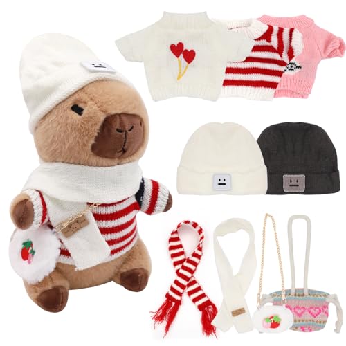 Capybara Plush Toy 10 Pcs Set, 30 cm Capybara Cuddly Toy, Cute Capybara Plushies, Children's Plush Doll Toy with Clothes and Accessories, Stuffed Animal Home Decoration for the Living Room von DHINCHANSAIB
