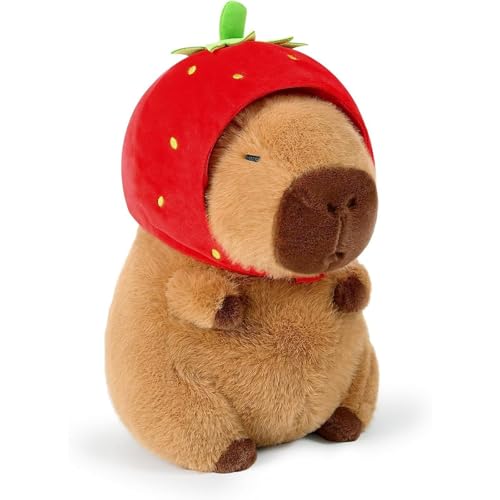 Simulation Capybara Plüschtier, Capybara Kuscheltier Mit Erdbeere Stofftier Kawaii Capybara Plüsch Kissen Spielzeug Wasserschwein Plüsch Wurfkissen Geschenk, capybara kuscheltier (Erdbeere - 23cm) von DHINCHANSAIB