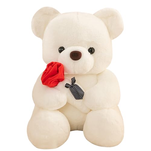 Valentinstagsgeschenke für Kinder, Teddybär, Valentinstags-Stofftier mit Rose, 25 cm weiches Stoffbär-Plüschtier, Geburtstags-Valentinstagsgeschenke für Sie, Ihn, Freundin, Freund, Freund (White) Valentinstagsgeschenke für Kinder, Teddybär, Valentinstags-Stofftier mit Rose, 25 cm weiches Stoffbär-Plüschtier, Geburtstags-Valentinstagsgeschenke für Sie, Ihn, Freundin, Freund, Freund (White) von DHINCHANSAIB