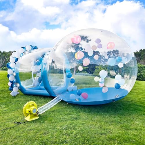 Aufblasbares Blasenhaus,TPU Seifenblasenzelt,Bubble-Haus-Kuppelzelt Mit Tunne,Aufblasbares Bubble House Dome Mit Gebläse & Pumpe,Für Außenbereich,Camping,Party,Blue-3m von DHMYYXGS