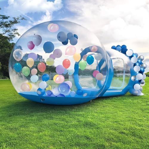 Aufblasbares Blasenhaus,Transparentes Aufblasbares Bubble-Haus-Kuppelzelt Mit Tunnel,Aufblasbares Bubble House Dome Mit Gebläse & Pumpe,Für Igarten Hinterhof Geburtstag Hochzeit Party,Blue-3m von DHMYYXGS