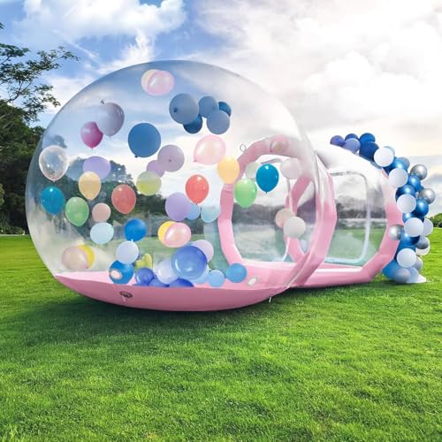 Aufblasbares Blasenhaus,Transparentes Aufblasbares Bubble-Haus-Kuppelzelt Mit Tunnel,Aufblasbares Bubble House Dome Mit Gebläse & Pumpe,Für Igarten Hinterhof Geburtstag Hochzeit Party,Pink-3m von DHMYYXGS