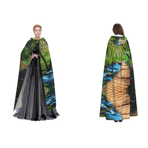 (Holzbrücke Bachlaufwasser) Druck Halloween Kapuzenumhang Hexe Cosplay Zubehör Erwachsenenkostüm von DHNBLQDP