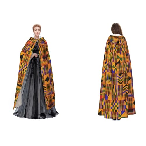 Dhnblqdp (Afrikanisches Ethno-Muster) Druck Halloween Kapuzenumhang Hexe Cosplay Zubehör Erwachsenenkostüm von DHNBLQDP