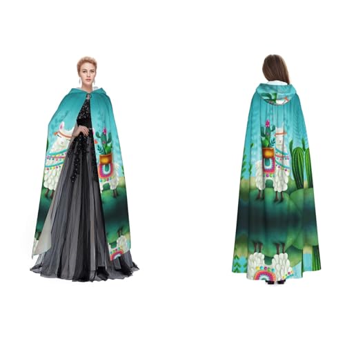 Dhnblqdp (Alpaka) Druck Halloween Kapuzenumhang Hexe Cosplay Zubehör Erwachsene Faschingskostüm von DHNBLQDP