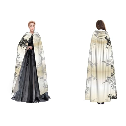 Dhnblqdp (Bambus- und Kirschblüten-Baum-Zen) Druck Halloween Kapuzenumhang Hexe Cosplay Zubehör Erwachsenenkostüm von DHNBLQDP