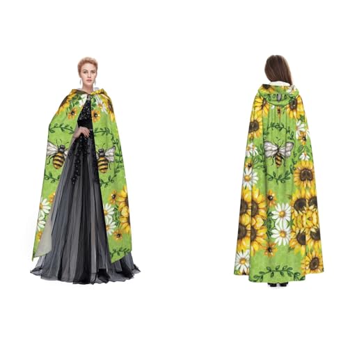 Dhnblqdp (Biene & Sonnenblumen) Druck Halloween Kapuzenumhang Hexe Cosplay Zubehör Erwachsenenkostüm von DHNBLQDP