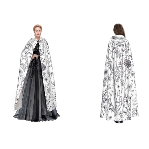 Dhnblqdp (Blühende Kräuter und krautige Pflanzen) Druck Halloween Kapuzenumhang Hexe Cosplay Zubehör Erwachsenenkostüm von DHNBLQDP